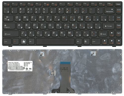 Клавіатура для ноутбука Lenovo IdeaPad (Z380) Black, (Black Frame), RU