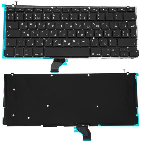 Клавіатура APPLE MacBook Pro Retina A1502 (2013–2015) — чорна, російська розкладка, з підсвіткою, велика клавіша Enter