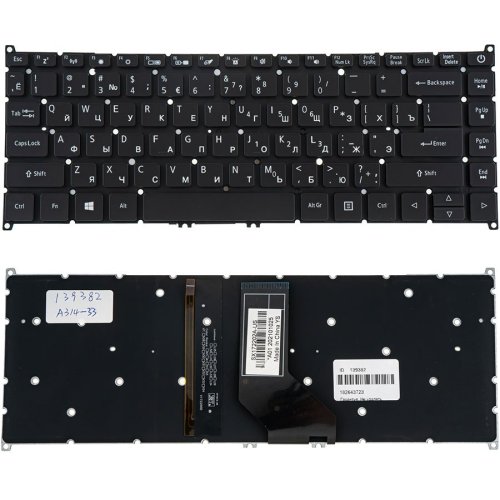 Клавіатура ACER Aspire A314-33 — чорна, російська розкладка, з підсвіткою, без рамки