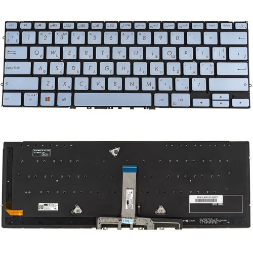 Клавіатура для ноутбука ASUS UX392 — срібляста, українська розкладка, без фрейма, з підсвіткою клавіш