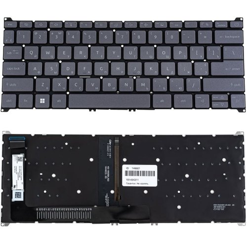 Клавіатура ACER Aspire A314-36, A314-42 — темно-сіра, українська розкладка, з підсвіткою, без рамки