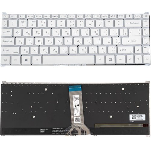 Клавіатура ACER ConceptD 5 CN516-72 — біла, російська розкладка, з підсвіткою, без рамки