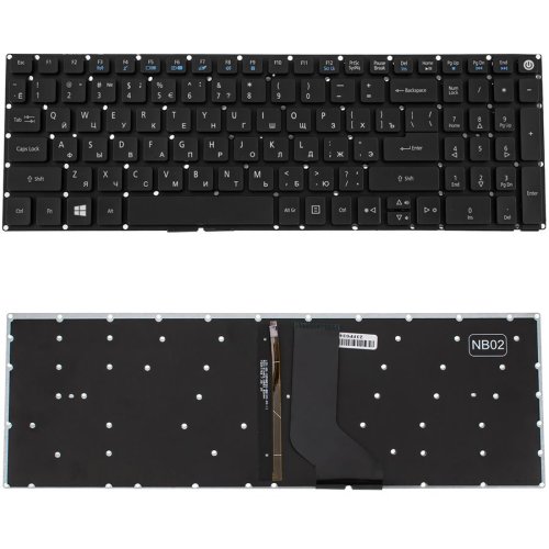 Клавіатура ACER Aspire E5-522, E5-573 — чорна, російська розкладка, з підсвіткою, без рамки