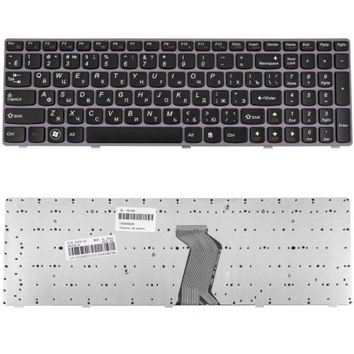 Клавіатура для ноутбука Lenovo Y570 — чорна, російська розкладка, фіолетова рамка