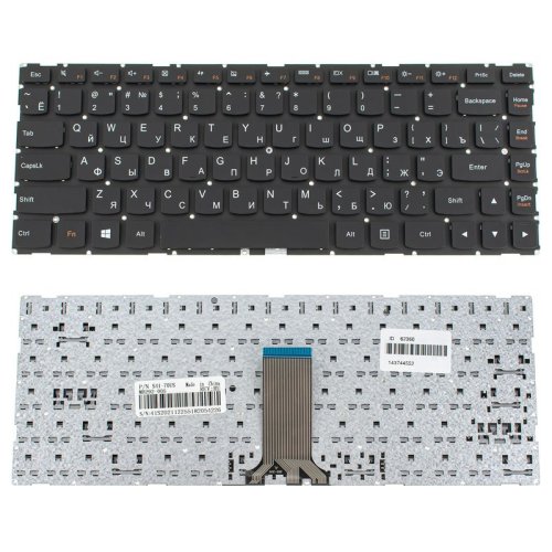 Клавіатура для ноутбука Lenovo IdeaPad 100S-14IBR series — чорна, російська розкладка, без рамки