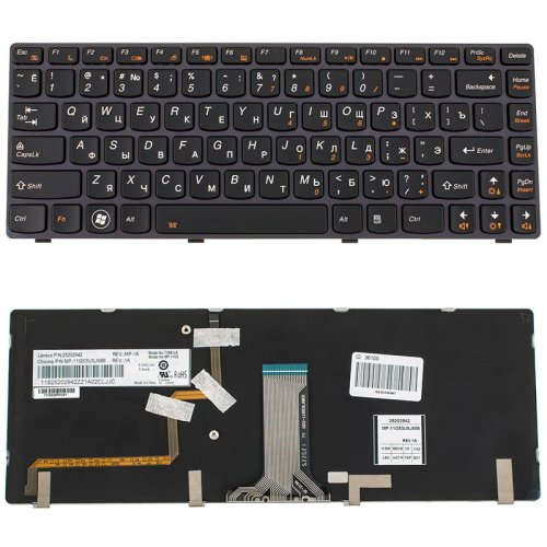 Клавіатура для ноутбука Lenovo Y480, Y485 — чорна, російська розкладка, з підсвіткою клавіш