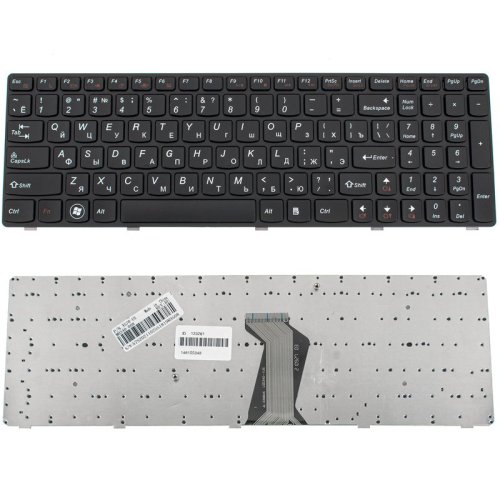 Клавіатура для ноутбука Lenovo Y570 — чорна, російська розкладка, чорна рамка