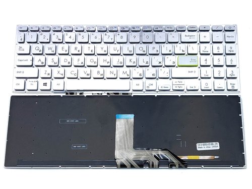 Клавіатура для ASUS X513, X513E, X513EA, X513EP, X513EQ, X513IA, X513UA, S533EA, S533FA, M513, M513I, M513IA, M513U, M513UA, K513, K513E, M5600, S5600 — срібляста, з підсвіткою, російська розкладка