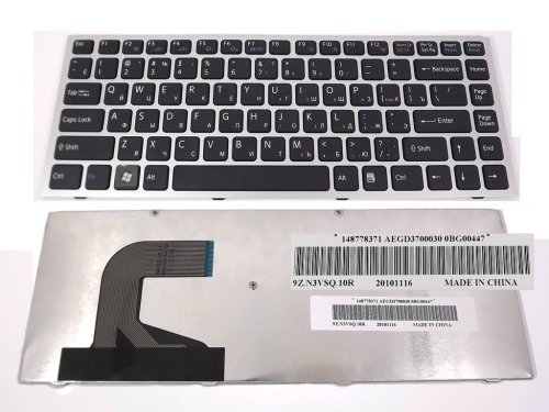 Клавіатура для ноутбуків SONY VPC-S Series (чорна з сріблястою рамкою, російська розкладка)