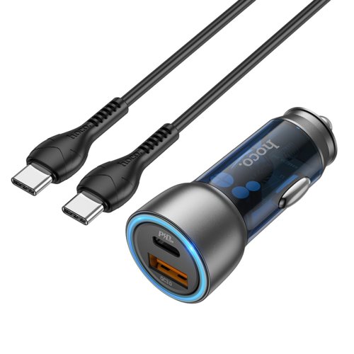 Автомобільний зарядний пристрій HOCO NZ8 Sprinter 43W dual port PD25W+QC3.0 автомобільний зарядний пристрій (Type-C to Type-C) Blue (6931474782779)