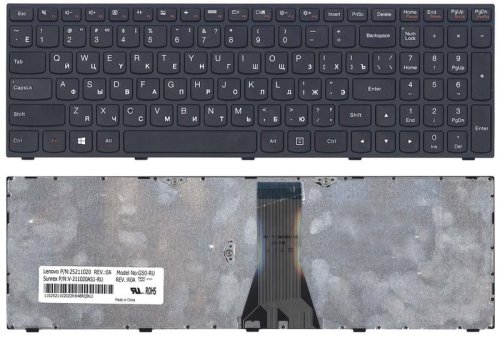 Клавіатура для ноутбука Lenovo IdeaPad G50-30, G50-45, G50-70, Z50-75, G50-70A, Z50-70, Z50-75, B50, B50-30, B50-45, B50-70, 500-15, чорна, з чорною рамкою, російська розкладка