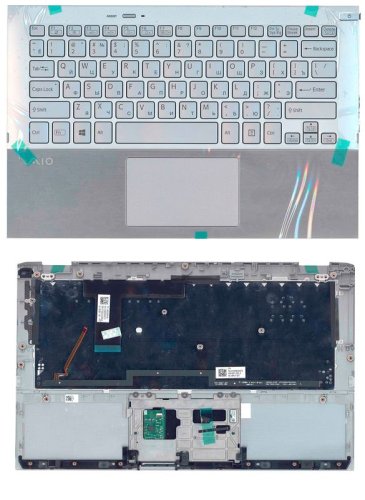 Клавіатура для ноутбука Sony Vaio SVP11 срібляста, з верхньою кришкою (Silver TopCase), RU розкладка