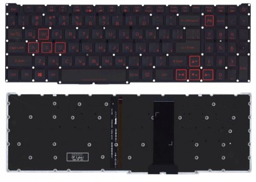 Клавіатура для ноутбука Acer Nitro 5 (AN517-41) з підсвіткою (Light), Black, (вузький шлейф, червоні літери), RU