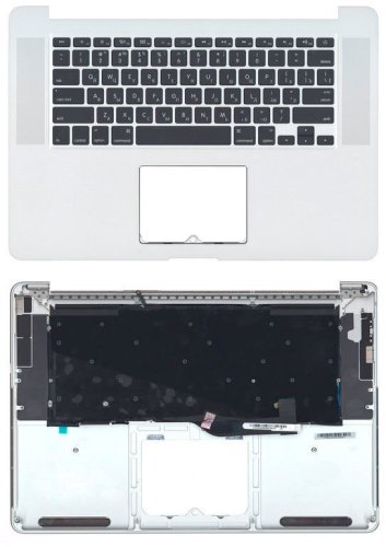 Клавіатура для Apple MacBook Pro (A1398), Black, (Silver TopCase), RU (горизонтальний Enter)