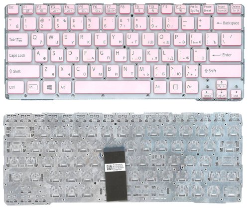 Клавіатура для ноутбука Sony SVE14A рожева з підсвіткою, без рамки, RU розкладка