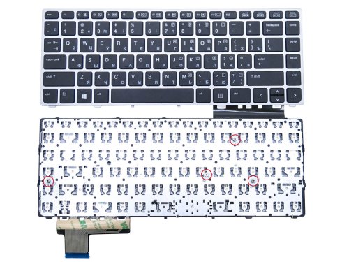 Клавіатура для HP EliteBook Folio 9470M, 9480M series (RU Black з рамкою Silver). OEM