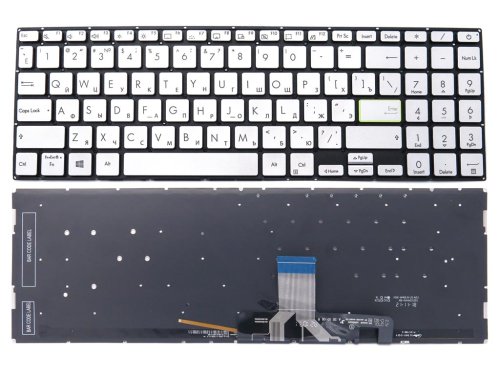 Клавіатура для ноутбука ASUS X521, X521EA, X521EQ, X521FA, X521FL, X521JQ, X521UA, S533, S533E, S533F (RU Silver з підсвіткою). Оригінал