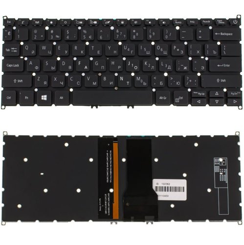 Клавіатура до ноутбуку ACER (AS: SF314-54) російська розкладка, чорний колір, без фрейму, підсвітка клавіш