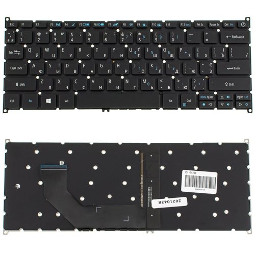 Клавіатура до ноутбуку ACER (AS: SF514-51) українська розкладка, чорний колір, без фрейму, підсвітка клавіш (Оригінал)