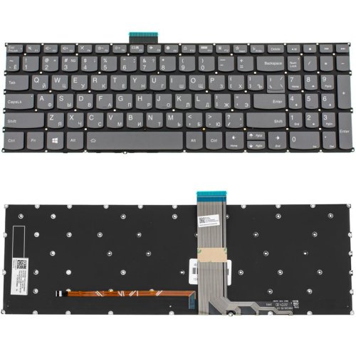 Клавіатура до ноутбуку LENOVO (IdeaPad: 3-15, 3-17 серій) російська розкладка, dark сірий колір, без фрейму, підсвітка клавіш (Оригінал)
