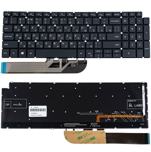 Клавіатура до ноутбуку DELL (Inspiron: 5584), російська розкладка, сірий колір, без фрейму, підсвітка клавіш