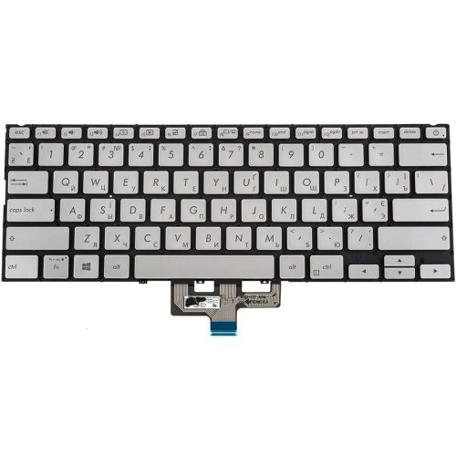 Клавіатура до ноутбуку ASUS (UX433 серій) українська розкладка, сріблястий колір, без фрейму, підсвітка клавіш (Оригінал)
