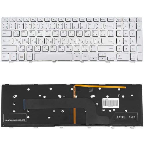 Клавіатура до ноутбуку DELL (Inspiron: 7537) російська розкладка, сріблястий колір, підсвітка клавіш, с фреймом