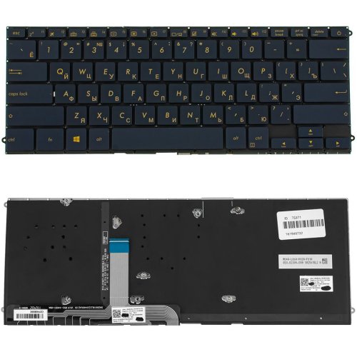 Клавіатура до ноутбуку ASUS (UX490 серій) російська розкладка, синій колір, без фрейму, підсвітка клавіш