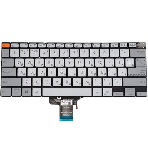 Клавіатура до ноутбуку ASUS (X3400, X7400 серій), російська розкладка, сріблястий колір, без фрейму, підсвітка клавіш (Red Esc)