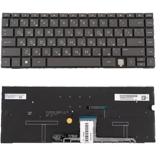 Клавіатура до ноутбуку HP (14-EA) російська розкладка, сірий колір, без фрейму, підсвітка клавіш