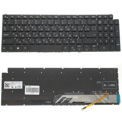 Клавіатура до ноутбуку DELL (Inspiron: 5584), російська розкладка, чорний колір, без фрейму, підсвітка клавіш