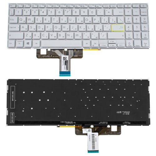 Клавіатура до ноутбуку ASUS (X521 серій) російська розкладка, сріблястий колір, без фрейму, підсвітка клавіш (Оригінал)