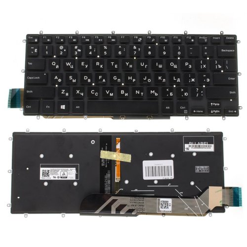 Клавіатура до ноутбуку DELL (Inspiron: 5378), російська розкладка, чорний колір, без фрейму, підсвітка клавіш (WHITE)