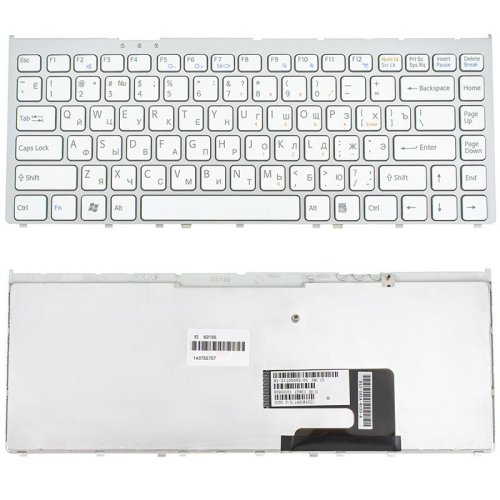 Клавіатура до ноутбуку SONY (VGN-FW) російська розкладка, білий колір, сріблястий колір frame