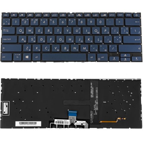 Клавіатура до ноутбуку ASUS (UX434 серій) українська розкладка, синій колір, без фрейму, підсвітка клавіш (Оригінал)