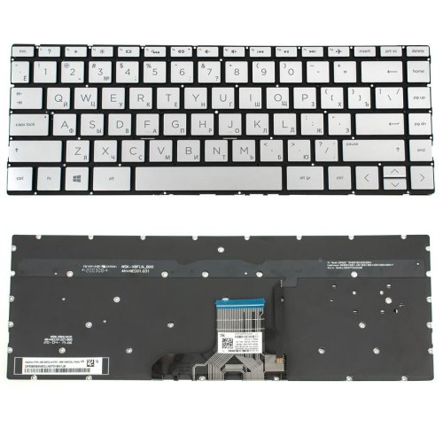 Клавіатура до ноутбуку HP (13-AN) російська розкладка, сріблястий колір, без фрейму, підсвітка клавіш