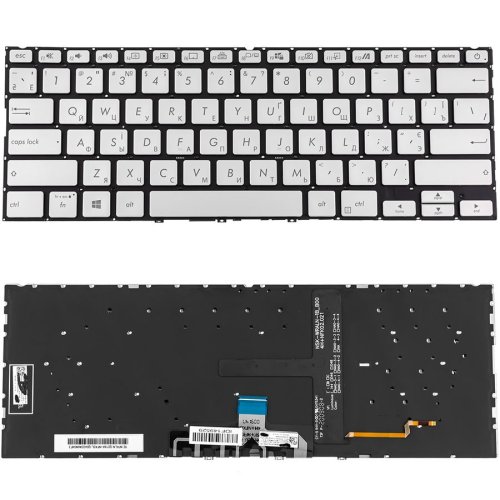 Клавіатура до ноутбуку ASUS (UX434 серій) українська розкладка, ice-сріблястий колір, без фрейму, підсвітка клавіш (Оригінал)