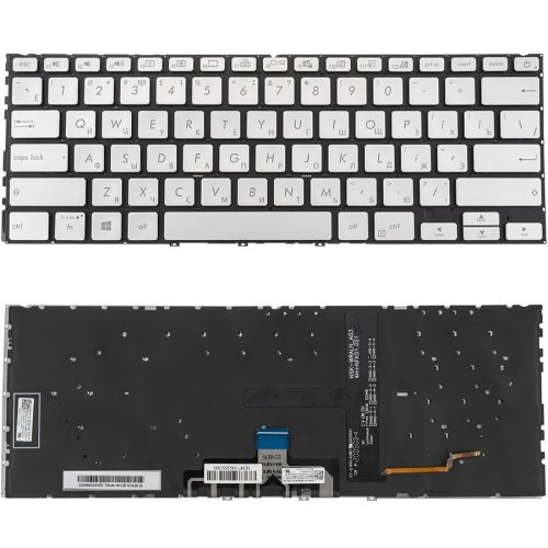 Клавіатура до ноутбуку ASUS (UX434 серій) російська розкладка, ice-сріблястий колір, без фрейму, підсвітка клавіш (Оригінал)