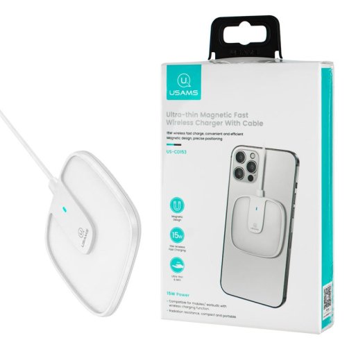 Бездротовий зарядний пристрій  Usams US-CD153 Ultra-thin Magnetic Fast Wireless Charger With Cable білий