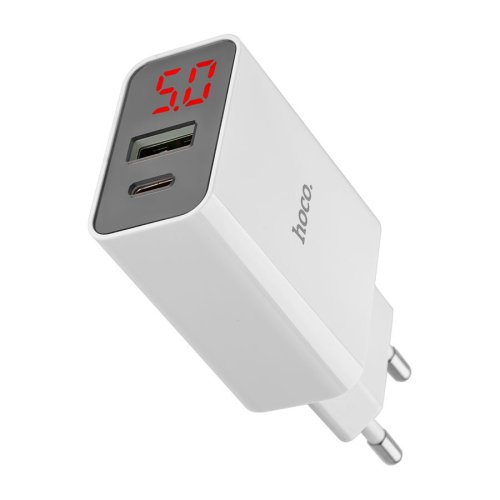 Зарядний пристрій HOCO C100A  PD20W+QC3.0  Digital display  білий  6931474769800