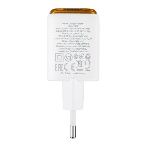 Зарядний пристрій HOCO N52 Monsoon PD20W+QC3.0  білий  6942007630375