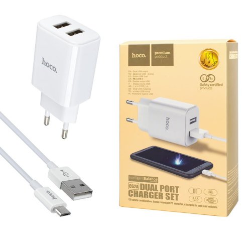 Зарядний пристрій HOCO C62A  2USB  2 1А   білий  6957531094944
