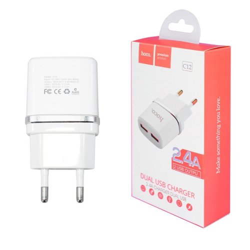 Зарядний пристрій HOCO C12 Smart   2U  12W  білий  6957531047759