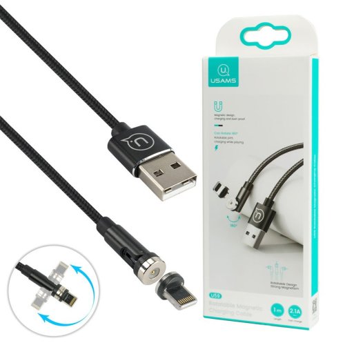 Кабель Usams US-SJ472 U59 Lightning Rotatable Magnetic Charging Cable 1m Чорний