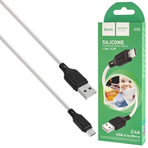 Кабель HOCO X90 Cool silicone charging data cable for Micro White