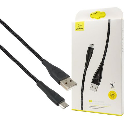 Кабель Usams US-SJ399 U41 Micro Braided Data and Charging Cable 3m Чорний