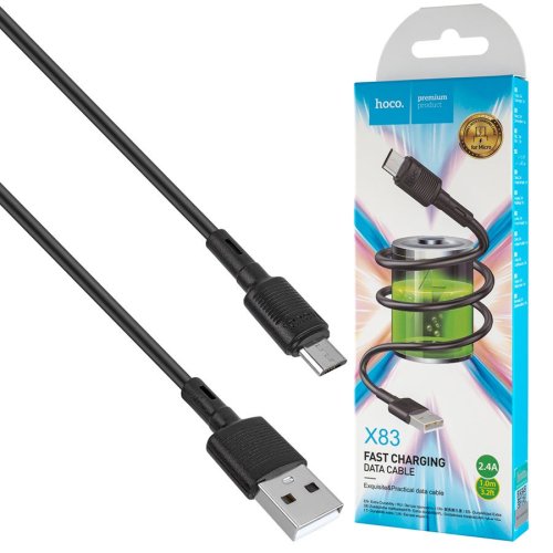 Кабель HOCO X83 USB to Micro 2.4A 1m PVC PVC connectors Чорний