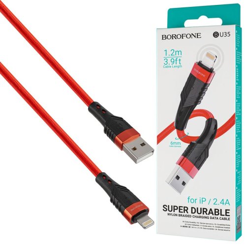 Кабель BOROFONE BU35 Lightning 12m red 6974443385298