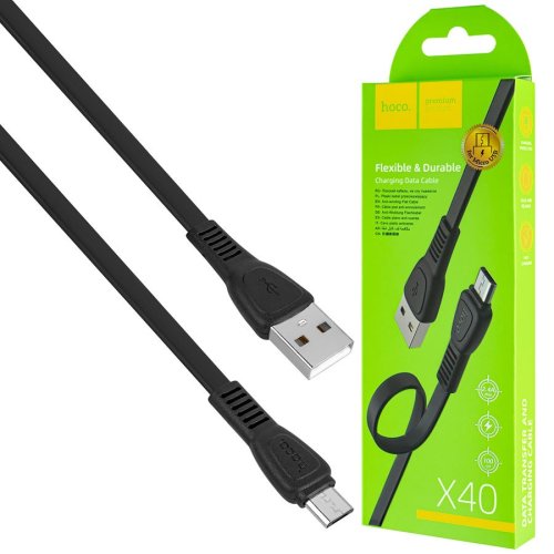 Кабель HOCO X40 USB to Micro 2.4A 1m TPE TPE connectors Чорний