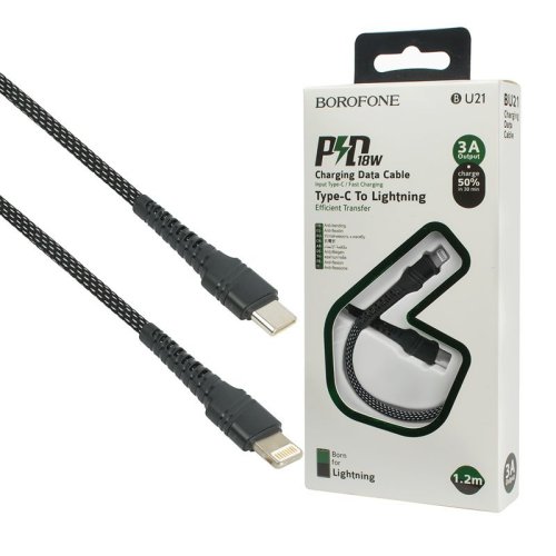 Кабель BOROFONE BU21 Dragon PD USB-C to Lightning 1.2m Чорний